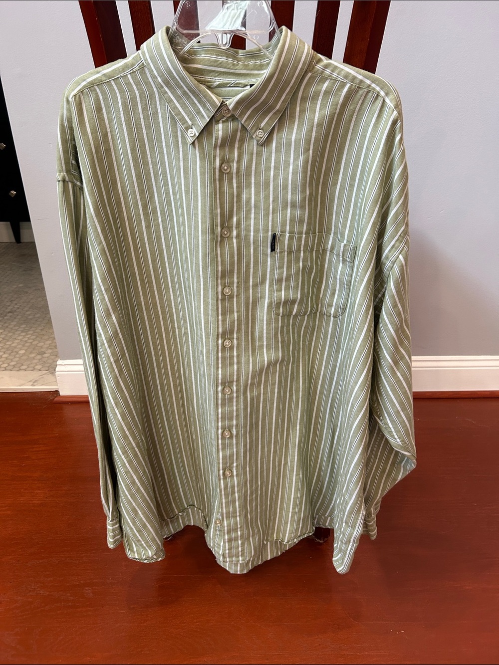 Izod Green and White Striped Button-Down Shirt